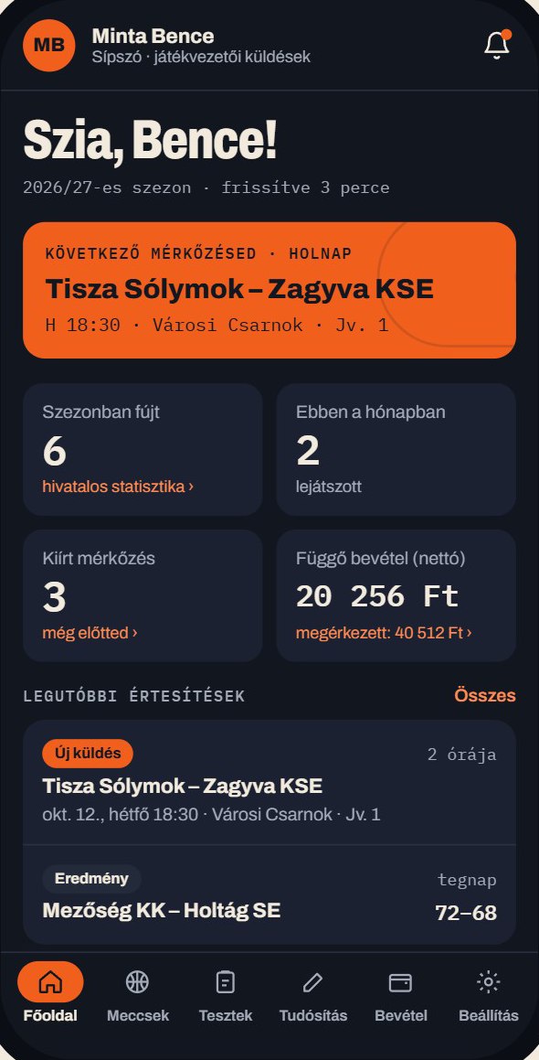 Főoldal: következő mérkőzés, számok, legutóbbi értesítések
